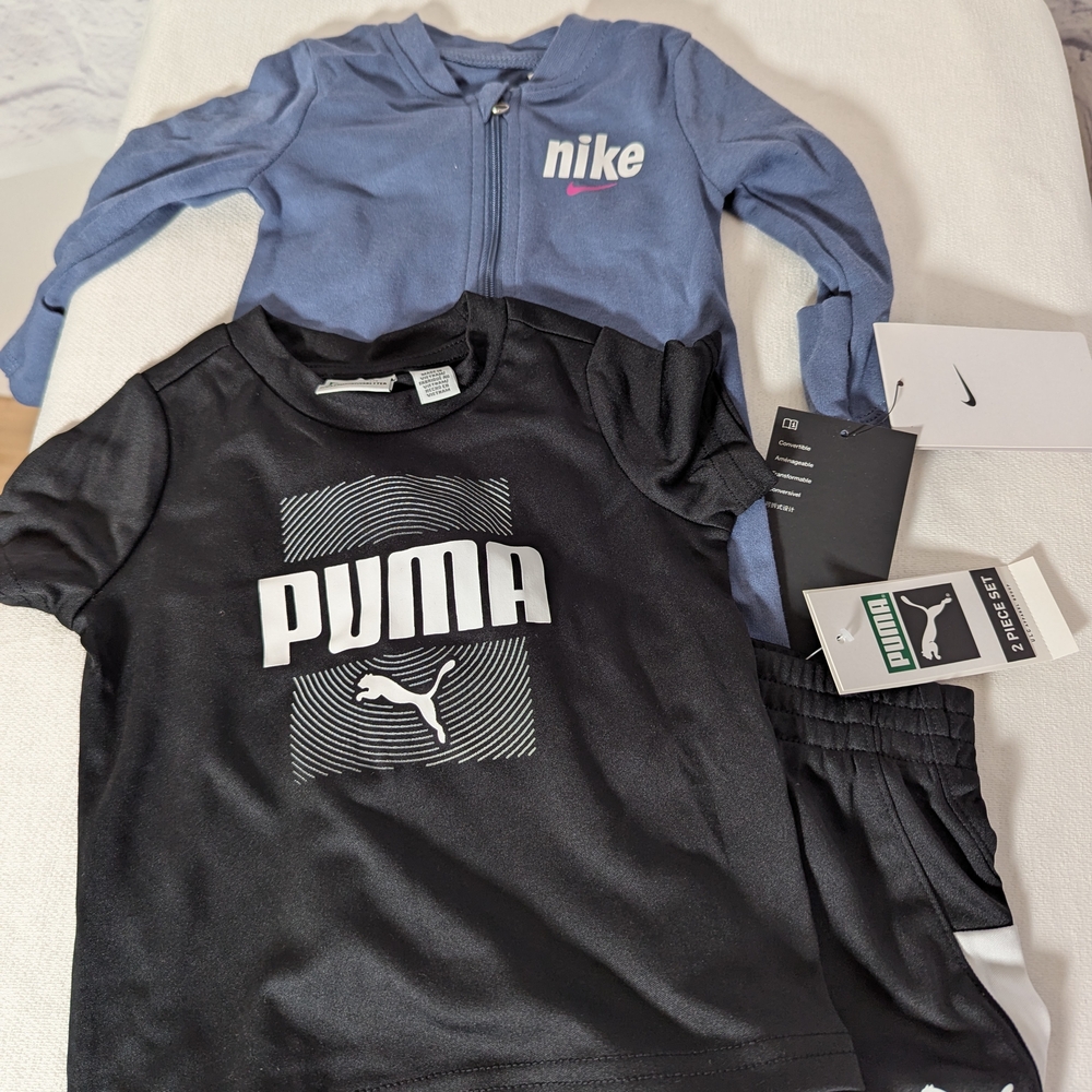 Puma Black T-Shirt and Shorts Set 3/6 months Nike one Piece 3 months Lot